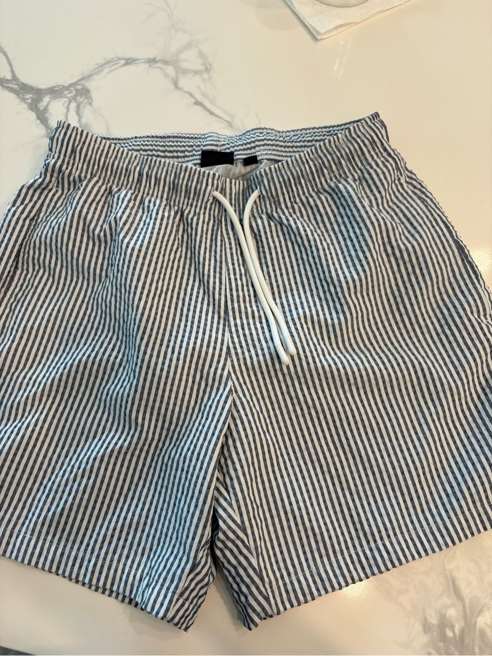 GAP Navy and White Striped Swim Trunks